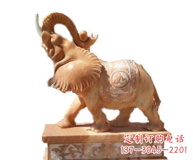 长春晚霞红吉祥如意象鼻朝天的大象石雕