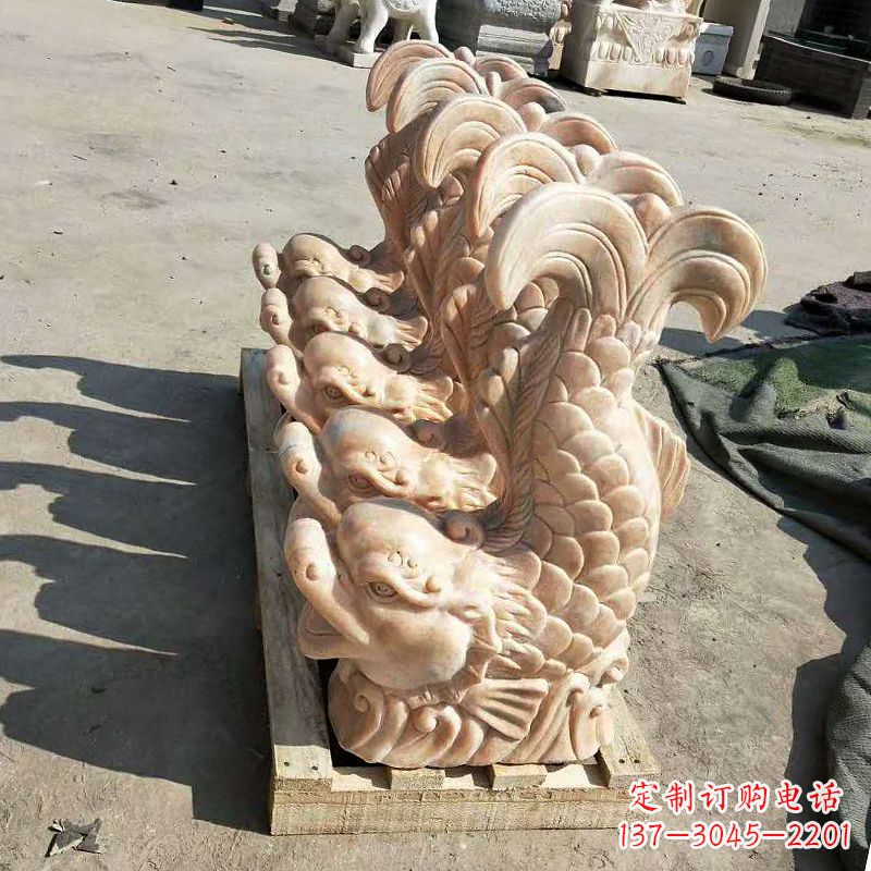 长春晚霞红喷水鱼石雕-园林水景喷泉动物雕塑摆件