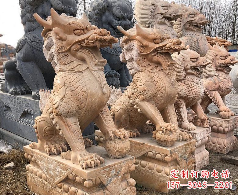 长春晚霞红麒麟石雕 (2)