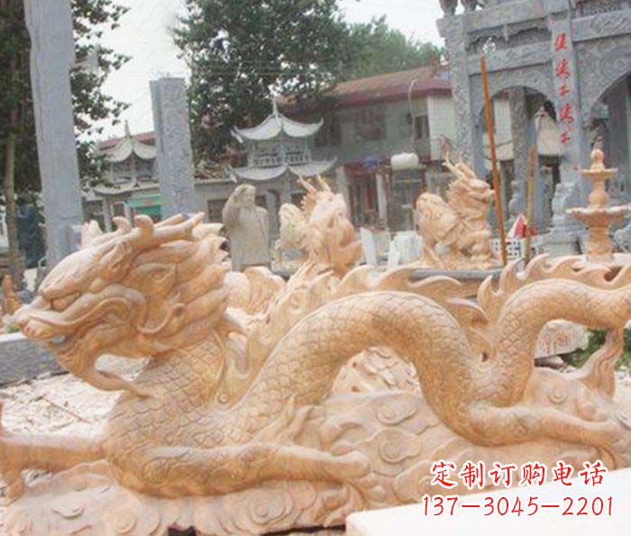 长春晚霞红生肖龙石雕