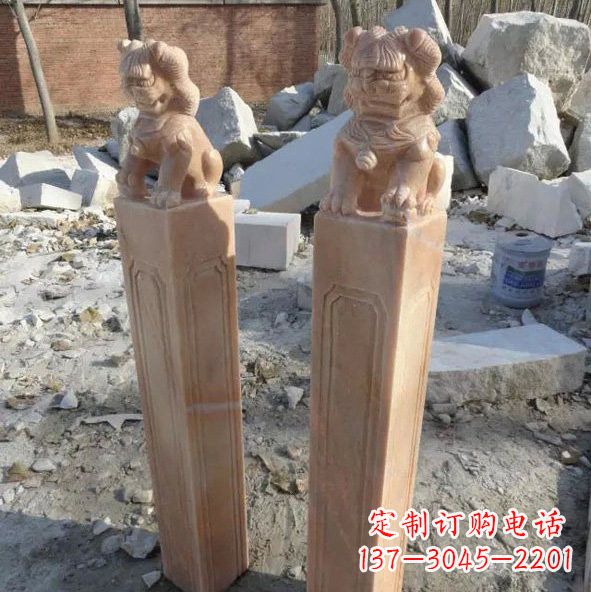 长春晚霞红狮子拴马桩