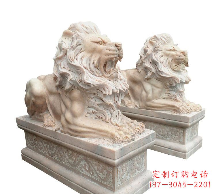 长春晚霞红石材欧式狮子