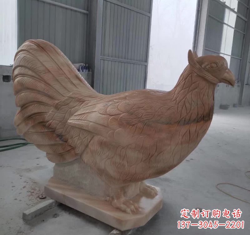 长春晚霞红石雕母鸡