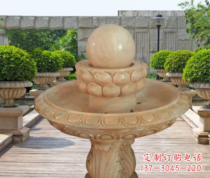 长春晚霞红双层风水球公园喷泉石雕 (2)