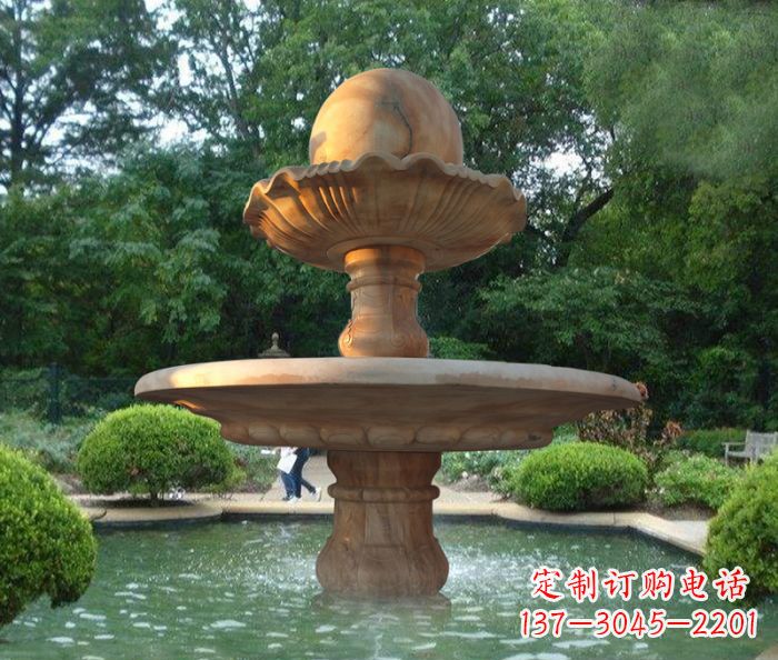 长春晚霞红双层风水球喷泉公园石雕