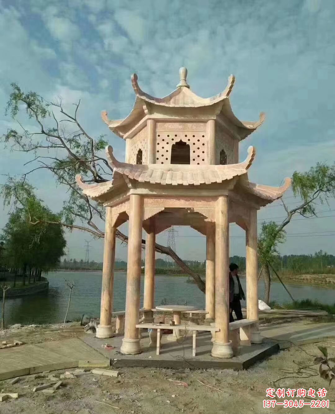 长春晚霞红双层石凉亭 (2)