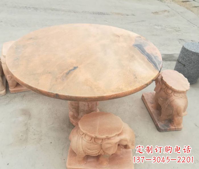 长春晚霞红小象桌凳别墅石雕 (4)