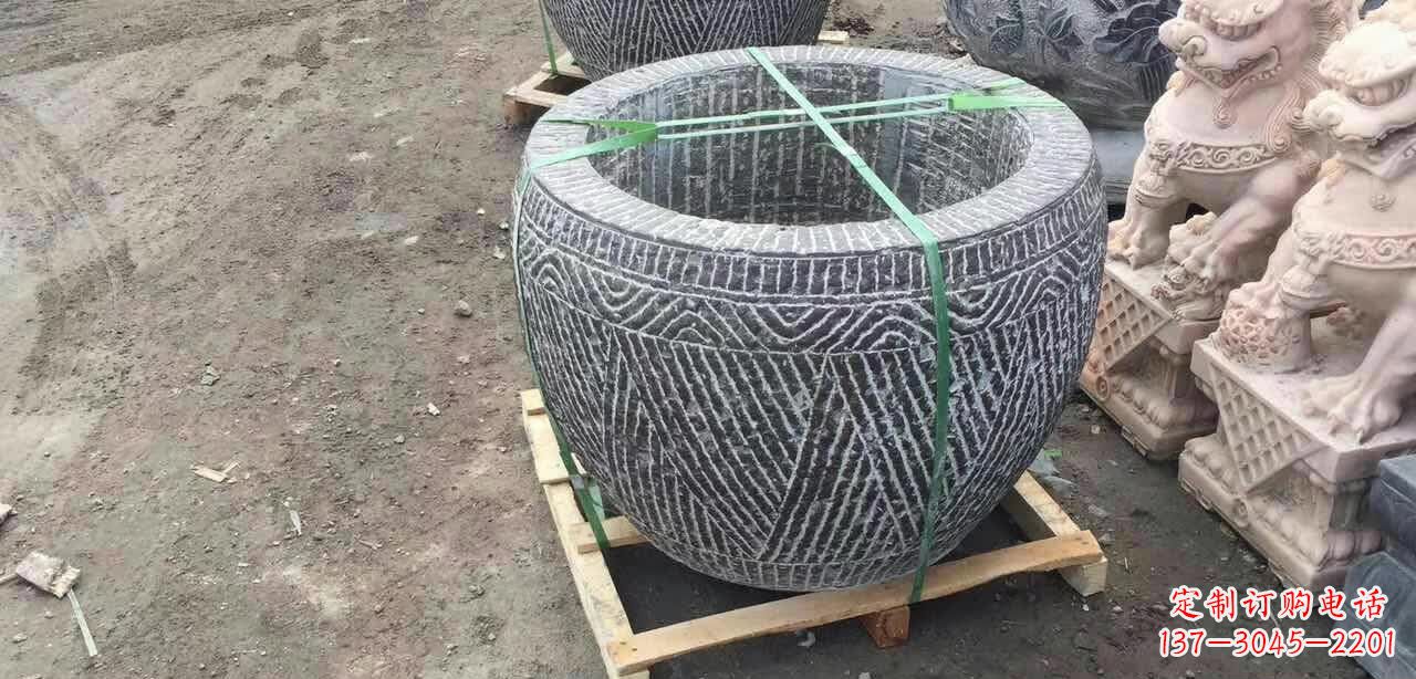长春纹理石浮雕水缸
