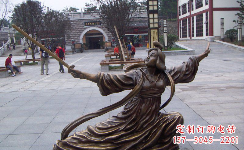 长春舞剑的古代美女古代人物铜雕