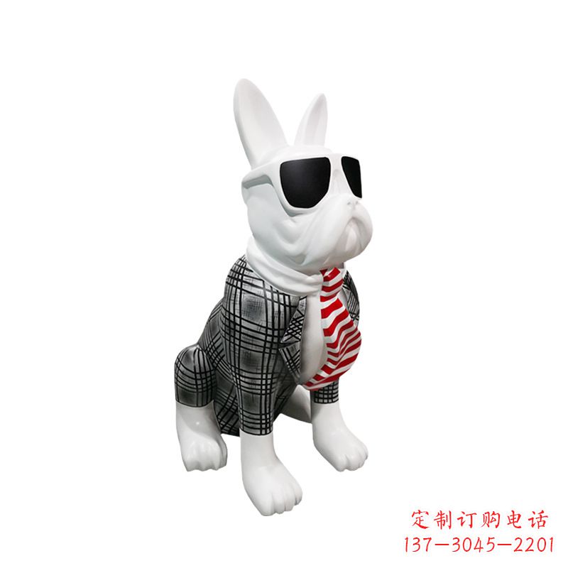 长春系领带戴墨镜的狗雕塑,商场超市美陈斗牛犬摆件