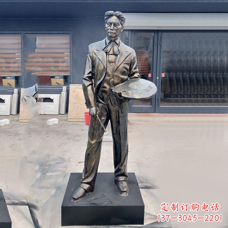 长春现代画家徐悲鸿雕塑-玻璃钢仿铜名人雕像