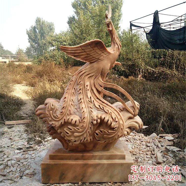 长春祥瑞凤凰晚霞红石雕