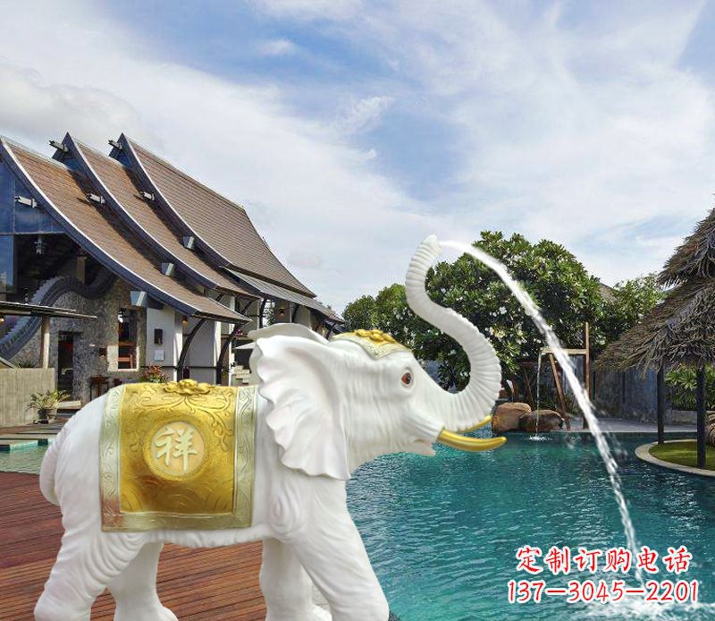 长春祥瑞汉白玉喷泉喷水大象