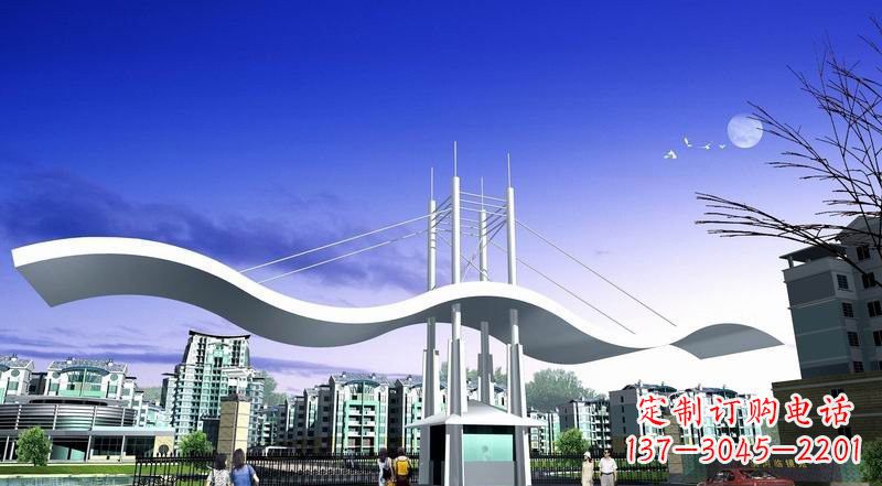 长春小区不锈钢门牌坊景观雕塑