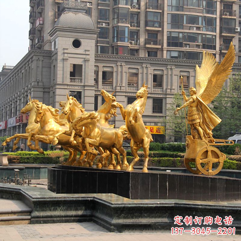 长春小区大门阿波罗战车鎏金景观铜雕