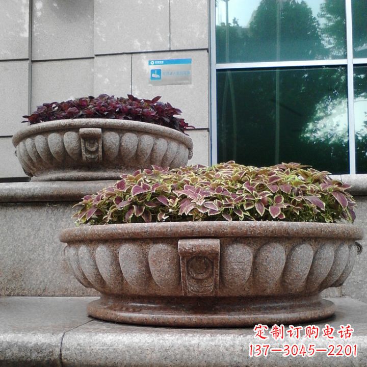 长春小区花岗岩石雕花盆