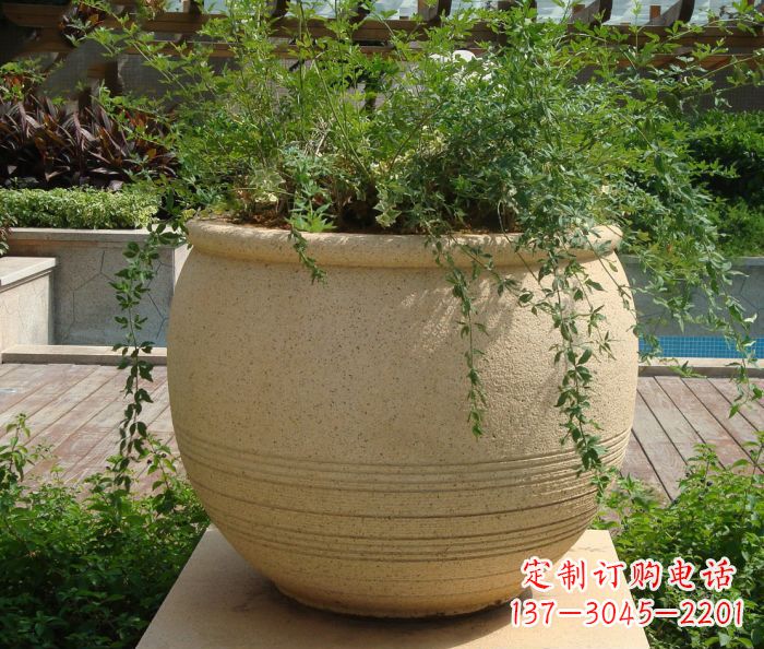 长春小区景观大理石花盆石雕 (2)