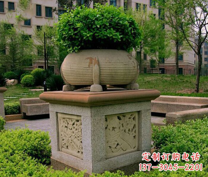 长春小区景观大理石花盆石雕 (3)