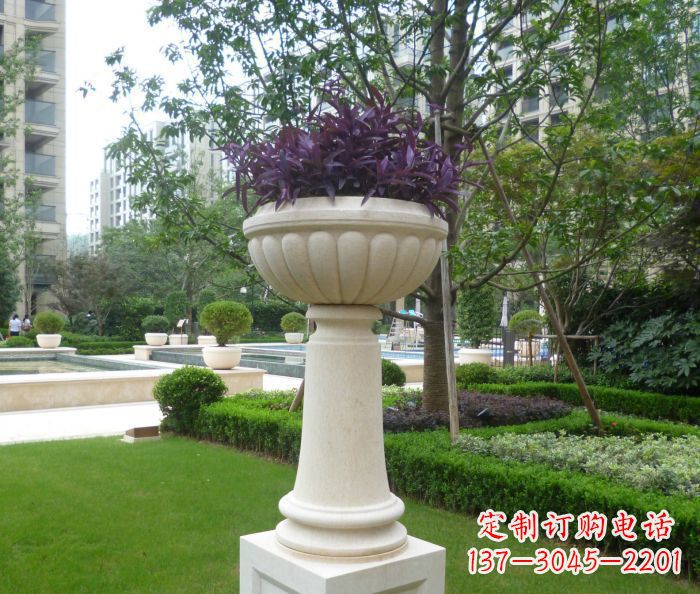 长春小区景观汉白玉花盆石雕 (2)