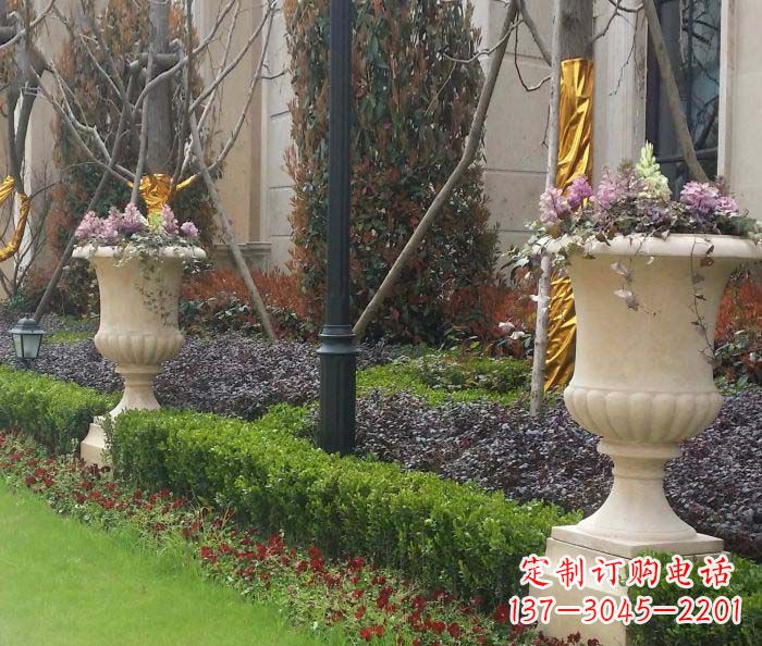 长春小区景观汉白玉花盆石雕