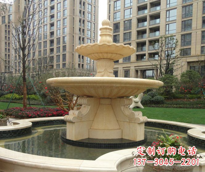 长春小区景观晚霞红多层喷泉石雕 (3)