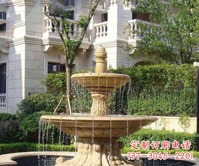 长春小区景观晚霞红多层喷泉石雕 (4)