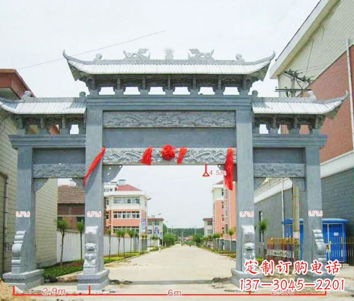 长春小区三门牌坊石雕