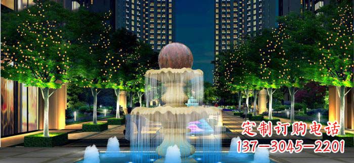 长春小区石来运转风水球石雕喷泉