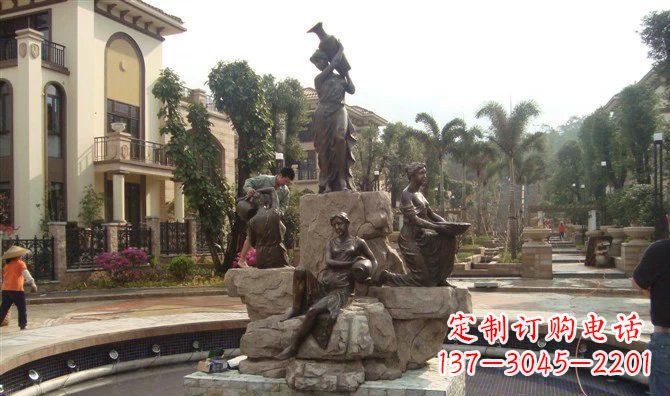 长春小区西方美女喷泉人物铜雕