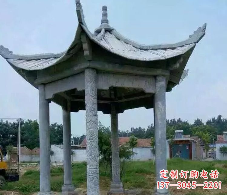 长春园林仿古六角凉亭景观石雕
