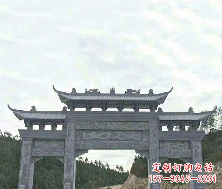 长春园林仿古三门石牌坊景观石雕