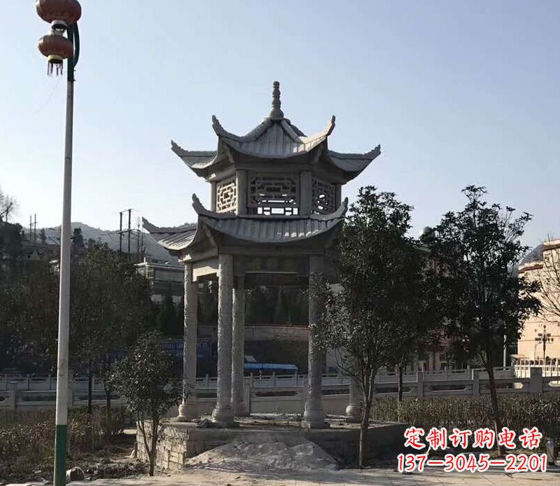长春园林仿古双层石凉亭景观石雕 (4)