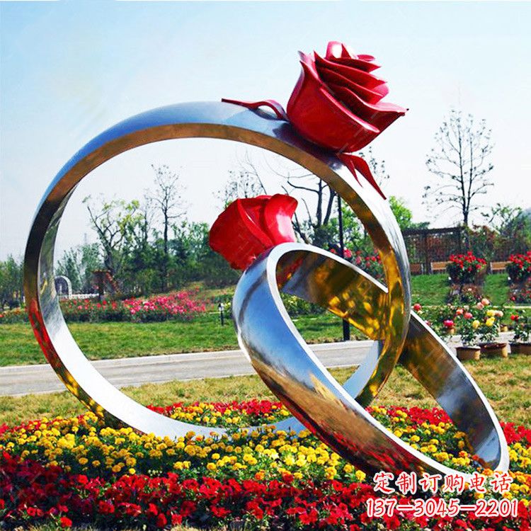 长春园林花丛不锈钢玫瑰花戒指雕塑