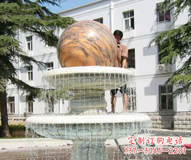 长春园林景观晚霞红风水球喷泉石雕 (2)