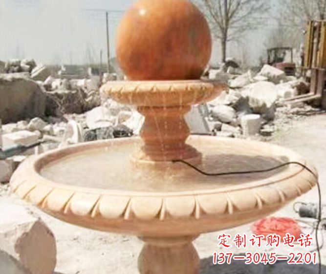 长春园林景观晚霞红风水球喷泉石雕 (3)
