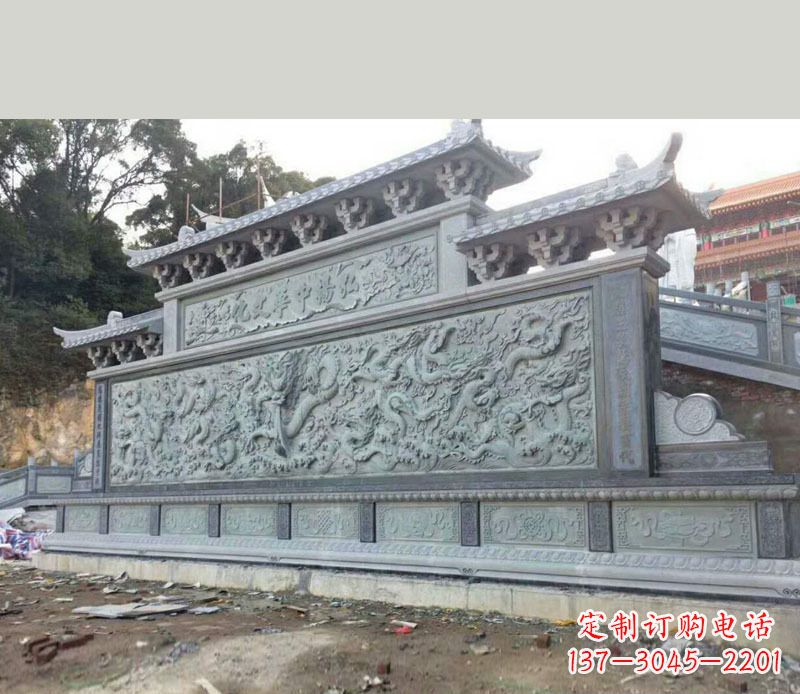 长春园林九龙壁景观石雕 (2)