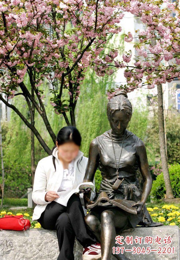 长春园林看书的女人人物景观铜雕