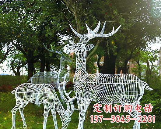 长春园林镂空梅花鹿不锈钢景观雕塑