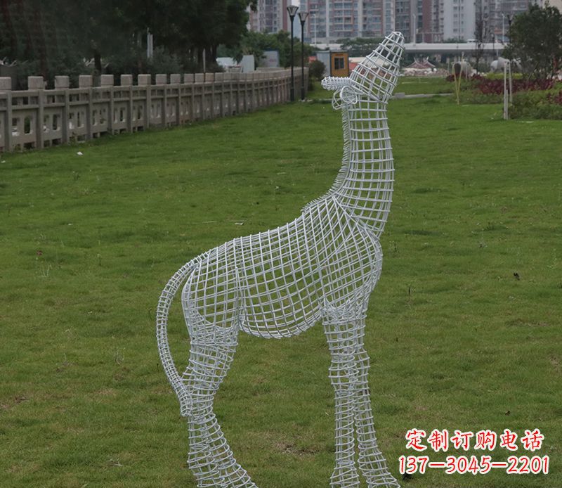 长春园林镂空仰头麋鹿不锈钢雕塑
