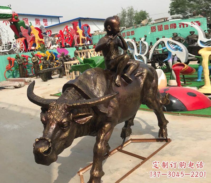 长春园林牧童骑牛铜雕塑