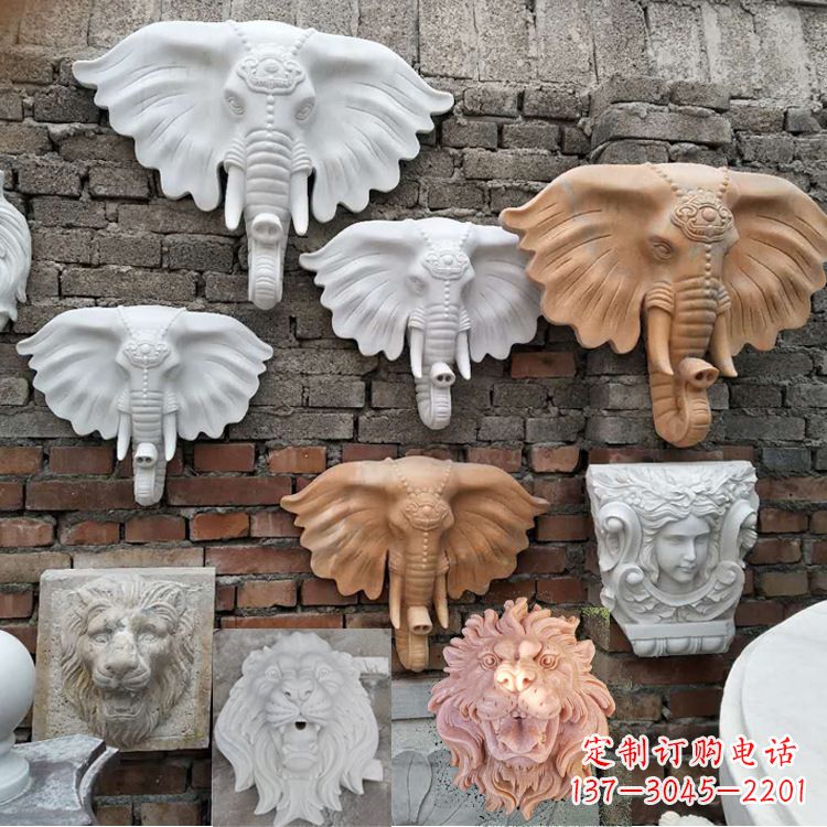 长春园林喷水壁挂大象头部雕塑
