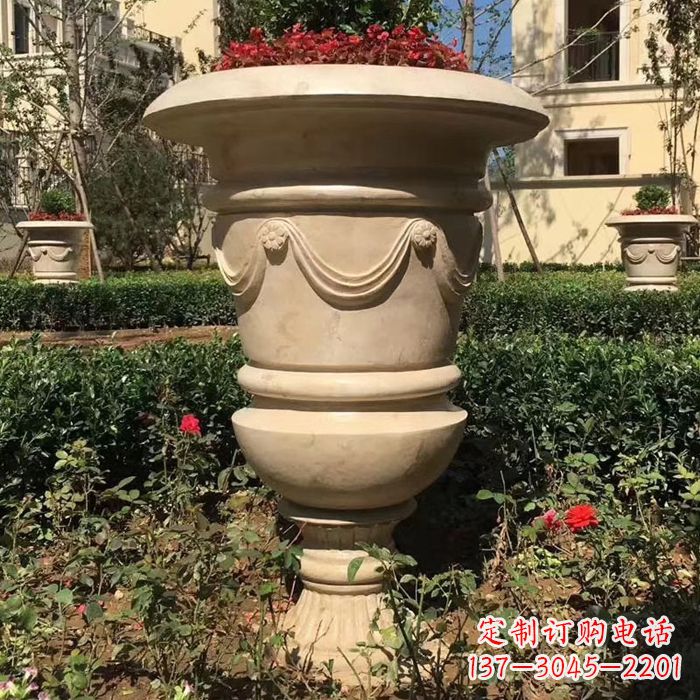 长春园林砂岩石雕花盆