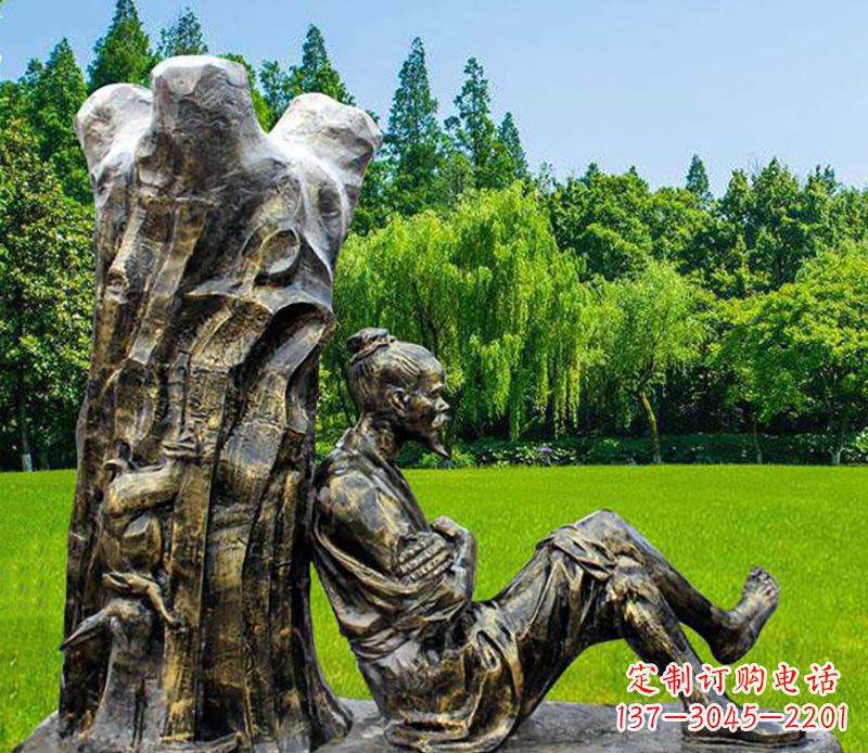 长春园林守株待兔典故人物铜雕