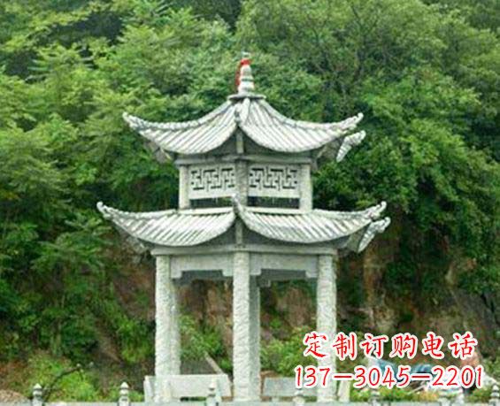 长春园林双层六角石凉亭景观石雕