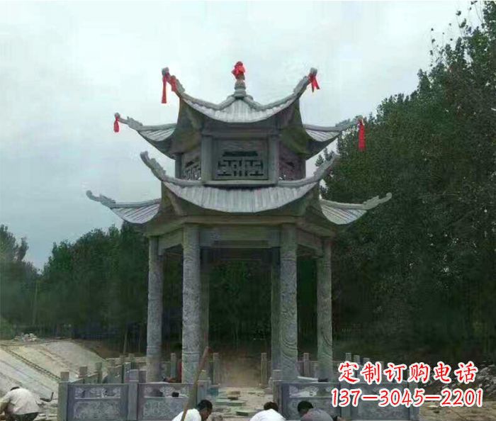 长春园林双层凉亭石雕 (3)