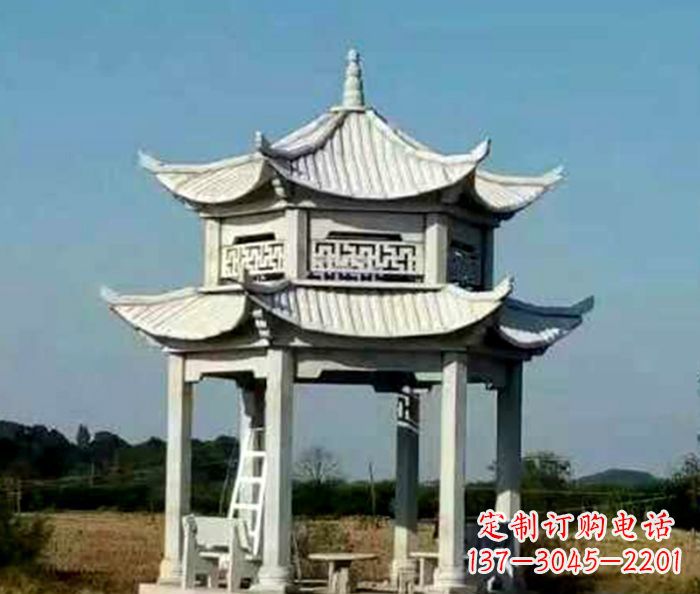 长春园林双层石雕凉亭 (2)