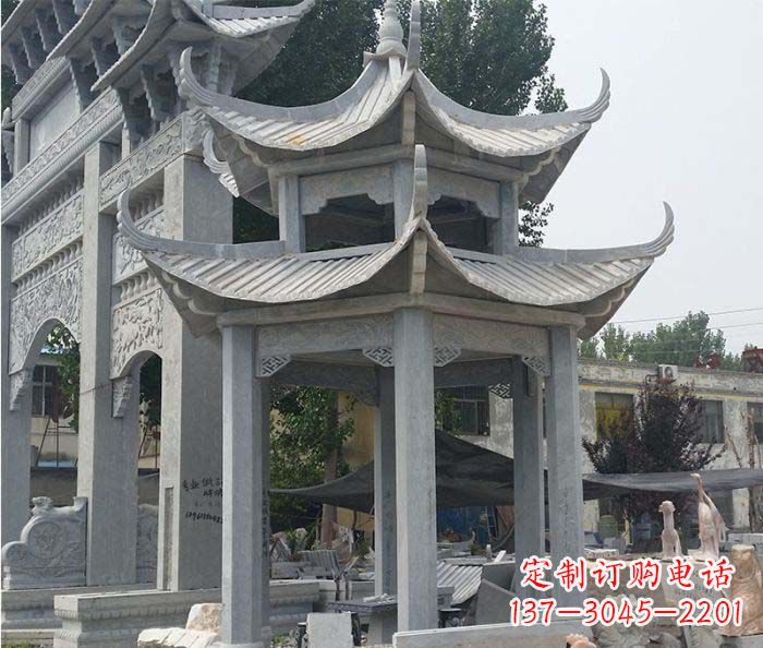 长春园林双层石雕凉亭