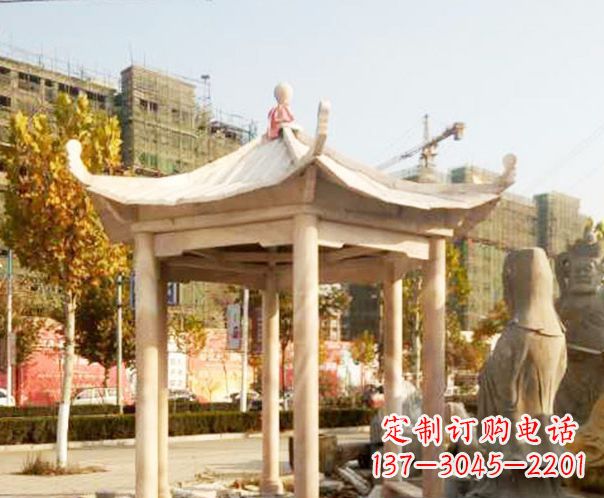 长春园林晚霞红单层凉亭景观石雕