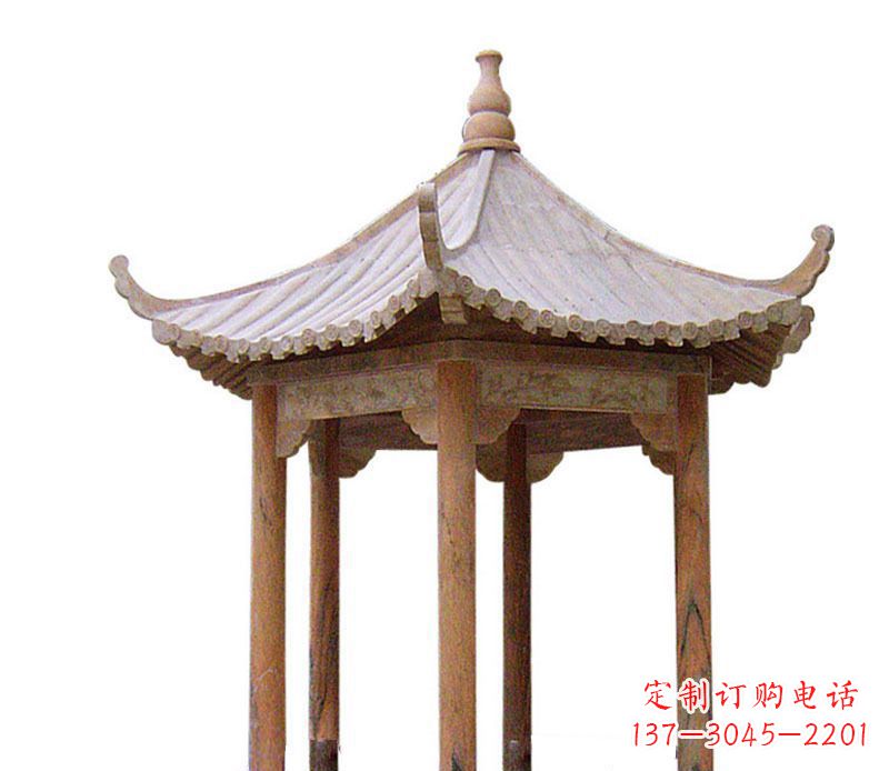 长春园林晚霞红六角石凉亭景观石雕 (2)