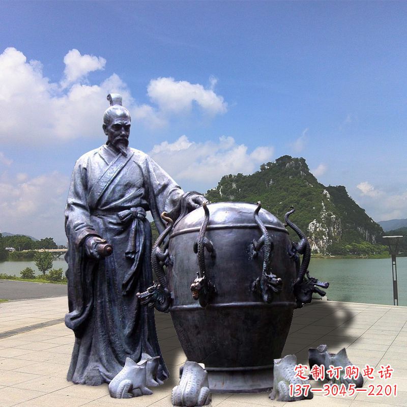 长春张衡地动仪地震仪雕塑-玻璃钢仿铜历史名人情景雕塑